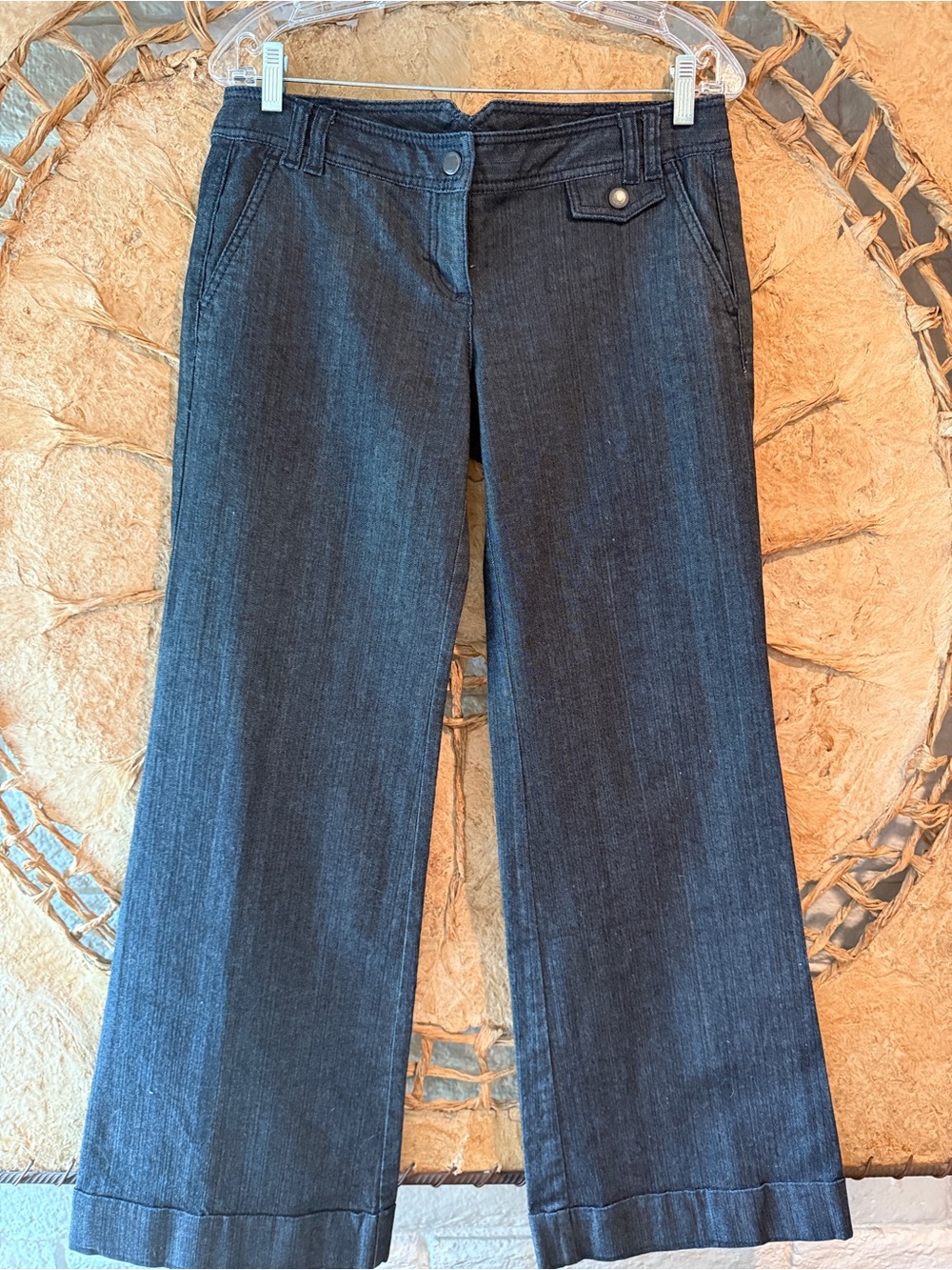 🖤 Ann Taylor LOFT Dark Wash Wide-Leg Trouser Jeans | Cuffed Hem | Size 4